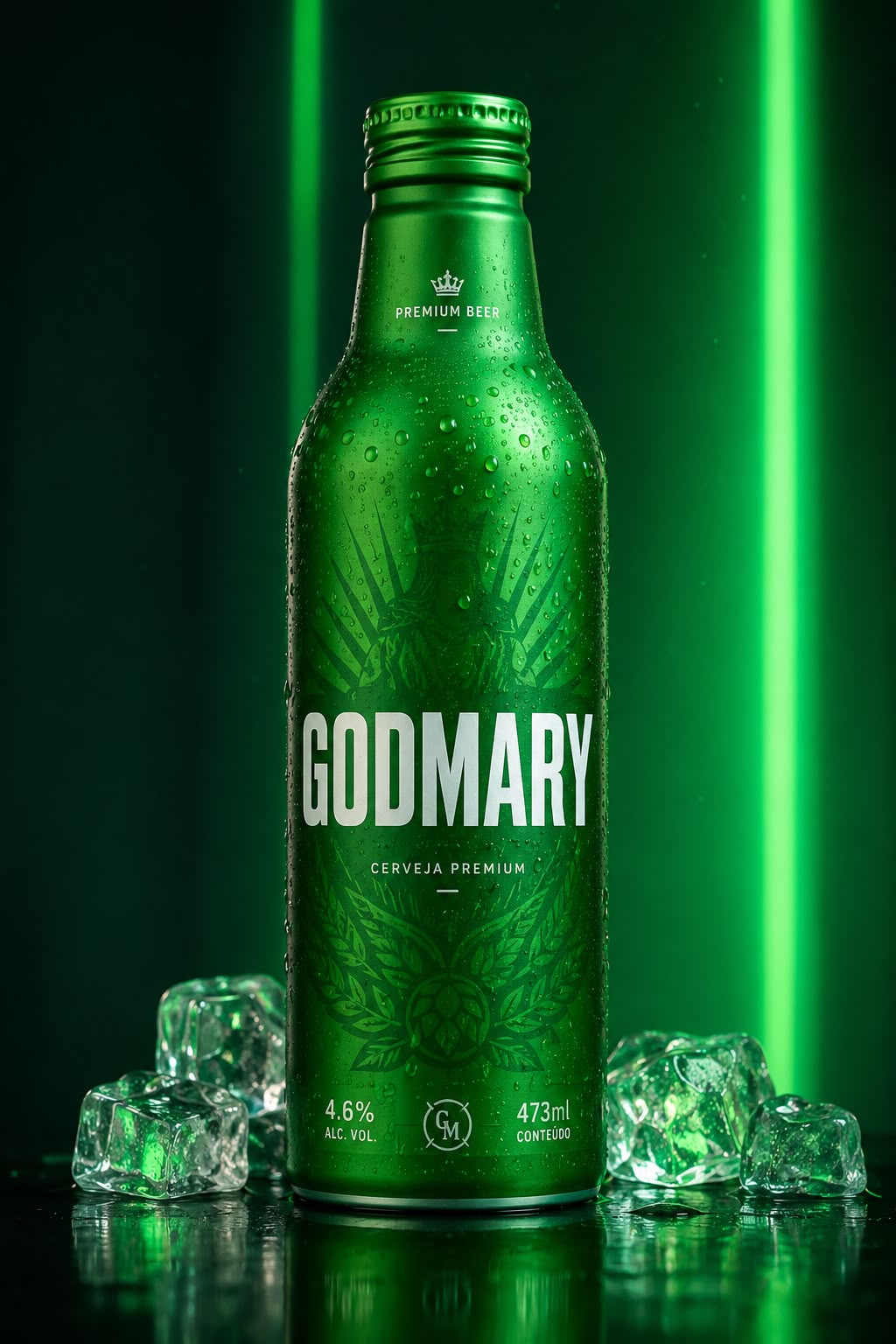 Garrafa verde da cerveja GODMARY Premium, 473ml